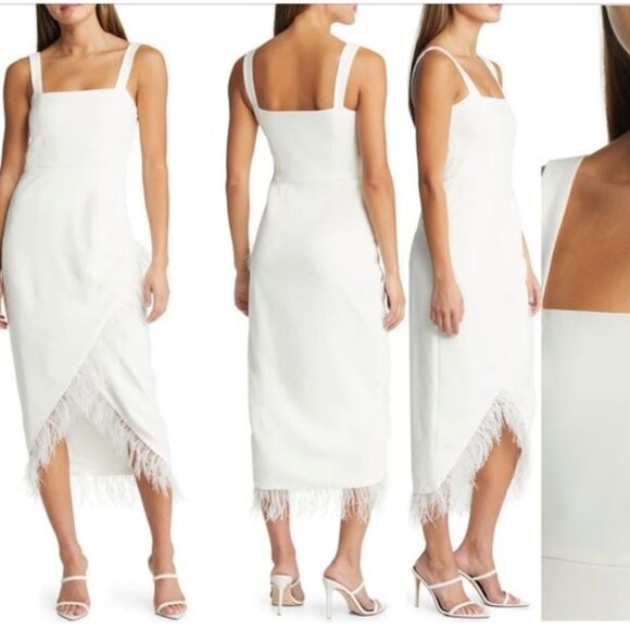 REVOLVE SAYLOR CAYLIN Bridal Wedding Engagement Ostrich Feather Wrap DRESS - Picture 2 of 9